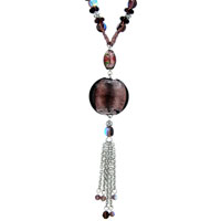 Murano Glass Jewelry - chain with double strand bead dangle murano glass oval and round summer pendants necklace Image.