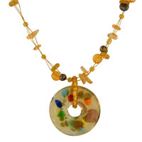 Murano Glass Jewelry - pale gold round necklace Image.