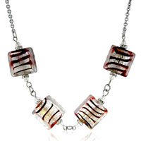 Murano Glass Jewelry - white red stripe necklace Image.