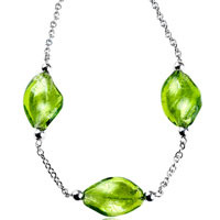 Murano Glass Jewelry - green leaf murano glass necklace Image.