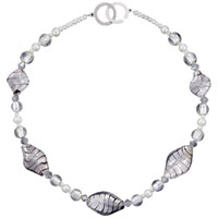 Necklaces - freshwater pearl and white twist leaf necklace Image.