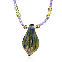 Murano Glass Jewelry - purple and gold leaf drop necklace Image.