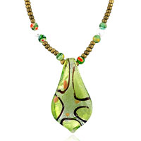 Murano Glass Jewelry - light green leaf drop murano glass necklace Image.