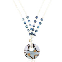 Murano Glass Jewelry - freshawater pearls with opalescent pink murano glass necklace Image.