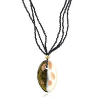 Murano Glass Jewelry - white and gold oval murano glass necklace Image.