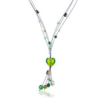 Necklace & Pendants - freshwater pearl and green murano glass heart summer pendant necklaces Image.