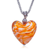 Murano Glass Jewelry - orange and white striped heart murano glass necklace Image.
