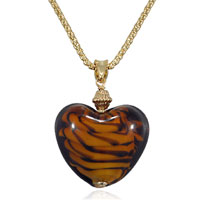 Murano Glass Jewelry - coffee brown heart murano glass necklace Image.
