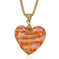Murano Glass Jewelry - orange striped heart murano glass necklace Image.