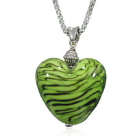 Murano Glass Jewelry - green and black striped heart murano glass necklace Image.