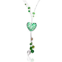 Murano Glass Jewelry - green and white heart lampwork murano glass necklace Image.