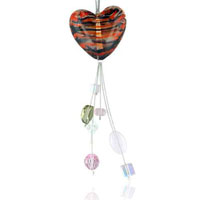 Necklaces - black and orange murano glass heart dangle multi strand with ball summer pendants necklace Image.