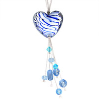 Murano Glass Jewelry - blue striped heart murano glass necklace Image.