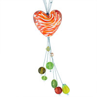 Necklaces - orange tiger stripes heart dangle colorful murano glass beads summer pendants necklace Image.
