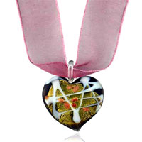 Murano Glass Jewelry - purple with gold foil heart murano glass necklace Image.