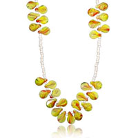 Murano Glass Jewelry - red and yellow lampwork teardrop necklace Image.