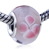 European Beads - pink flower with clear pistil translucent murano glass european beads Image.
