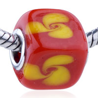 European Beads - yellow spiral flower red murano glass european beads Image.