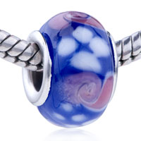 European Beads - red flower and white dots murano glass european beads Image.