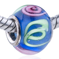 European Beads - pink and green spiral swirl flowers translucent murano glass european beads Image.