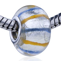 European Beads - silver foil blue and yellow lines murano glass european beads Image.