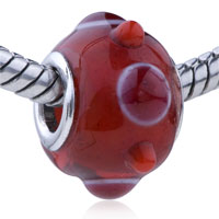 European Beads - red texture dots translucent murano glass european beads Image.