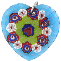 Pendants - millefiori blue murano glass heart pendant Image.