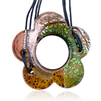 Pendants - amber and green floret dichroic glass pendant Image.