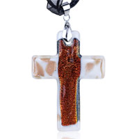Pendants - glitter orange cross dichroic glass pendant Image.
