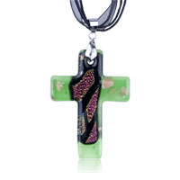 Pendants - green and glitter pink cross dichroic glass pendant Image.