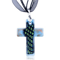 Pendants - blue and glitter green cross dichroic glass pendant Image.