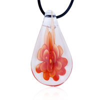 Pendants - orange flower clear drop murano glass pendant Image.