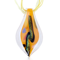Pendants - glitter yellow and green pattern yellow leaf dichroic glass pendant Image.