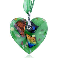Pendants - glitter red yellow and blue spots green heart dichroic glass pendant Image.