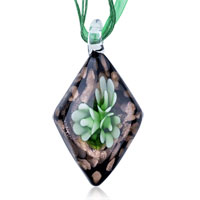 Pendants - green flower black diamond dichroic glass pendant Image.
