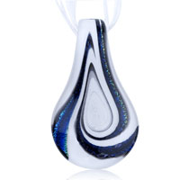 Pendants - white and dark blue teardrop fused dichroic glass pendant Image.