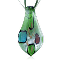 Pendants - turquoise red and green spots green fused dichroic glass pendant Image.