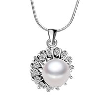 Pendants - crystal framed pearl flower pendant sterling silver Image.