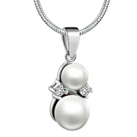 Pendants - double pearl ball pendant sterling silver Image.