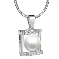 Pendants - crystal square framed pearl pendant sterling silver Image.