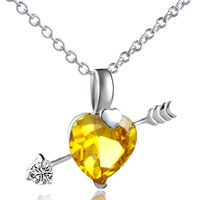 Necklace & Pendants - 925 sterling silver topaz yellow crystal cupids arrow heart love pendant necklace sterling silver pendant Image.