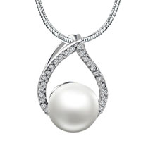 Pendants - crystal teardrop and pearl pendant sterling silver Image.