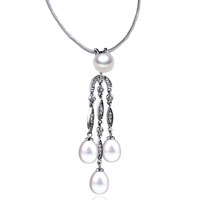 Pendants - three chains dangling pearl pendant sterling silver Image.