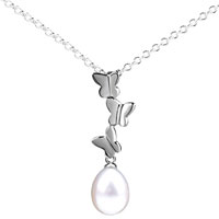 Pendants - butterfly linked dangling pearl pendant sterling silver Image.