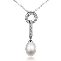 Pendants - dangling pearl drop and crystal key pendant sterling silver Image.