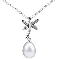 Pendants - silver dragonfly and dangling pearl drop pendant sterling Image.