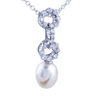 Pendants - crystal heart and pearl pendant sterling silver Image.