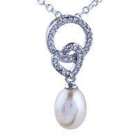 Pendants - crystal heart dangling pearl pendant sterling silver Image.