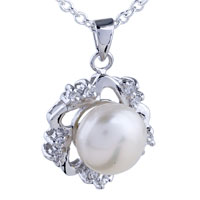 Pendants - double pearl and crystal heart pendant sterling silver Image.