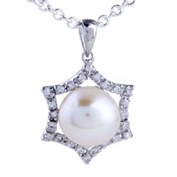 Pendants - peach freshwater pearl pendant sterling silver Image.